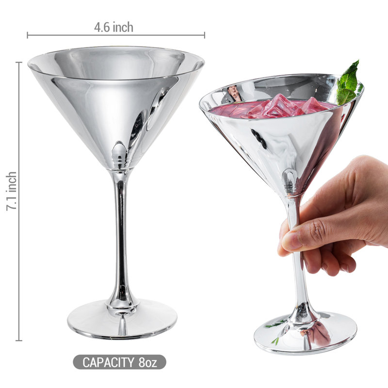 2 Piece Martini Cocktail Silver Glass Set