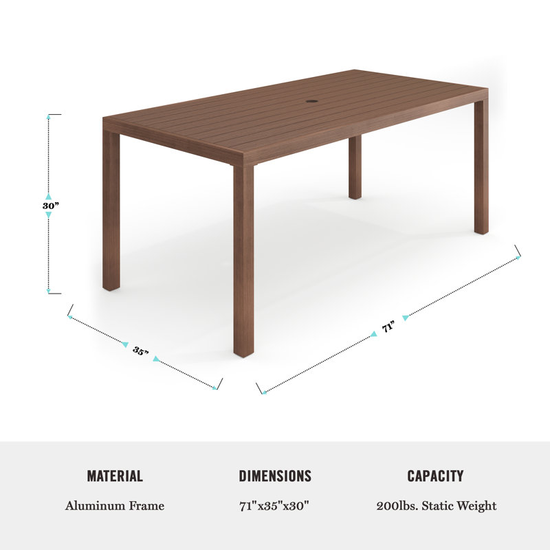 Martha Stewart Bedford 71" All-Weather Patio Dining Table with Umbrella Hole, Brown, 30" H x 71" W x 35" D