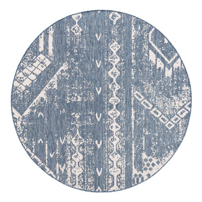 Bonnetta Geometric Machine Woven Polypropylene Indoor / Outdoor Area Rug in Blue/Ivory
