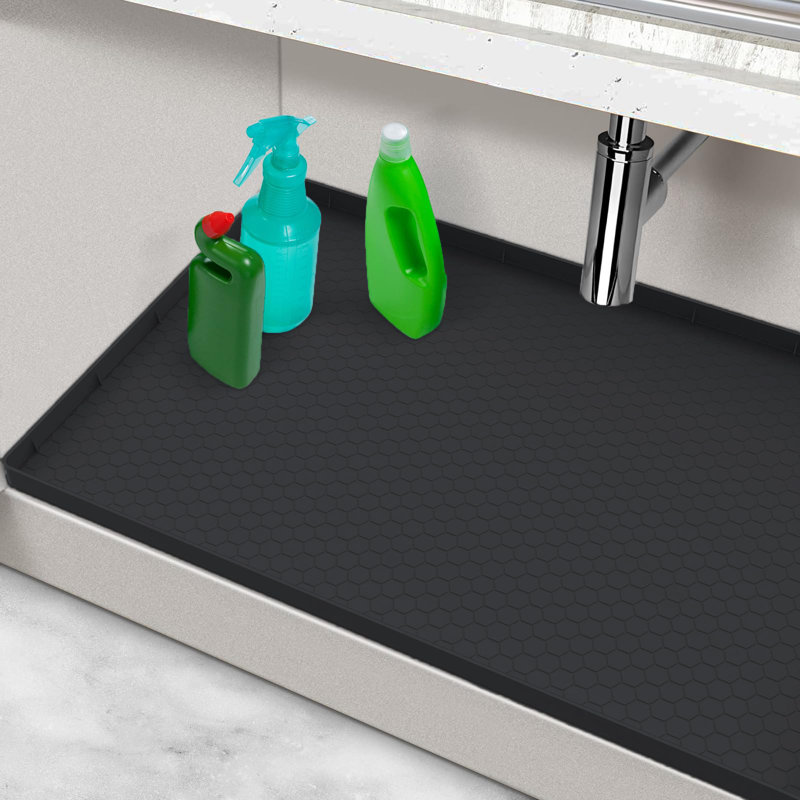 Waterproof Under Sink Mat, Silicone Under Sink Mats For Kitchen, Under Kitchen Sink Mats And Protector Mat, Black