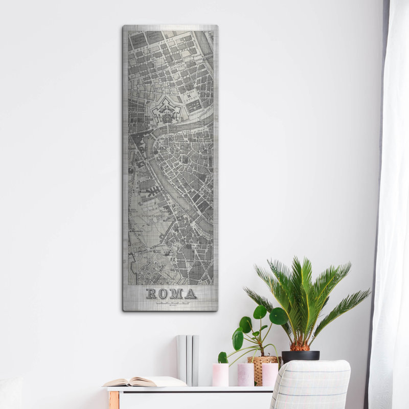  «Roma Map Panel On Wood» par Wild Apple Portfolio, art mural en métal, 16 po x 48 po