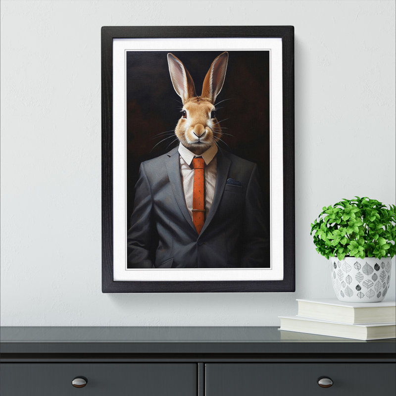 Rabbit in a Suit Painting - Framed Print, Black Framed, 34cm H x 25cm W x 2cm D