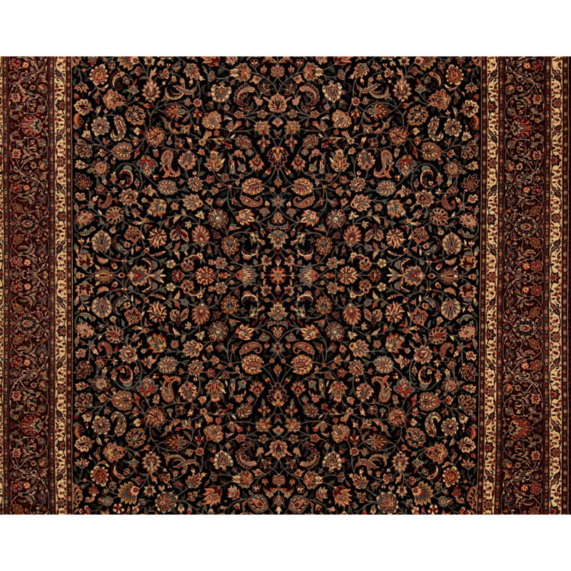 Tapis bleu marine et vin de haute qualité noué à la main