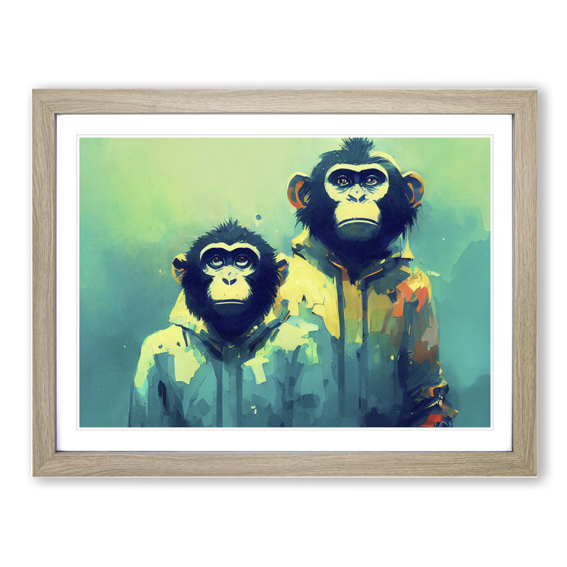 Two Cool Monkeys Abstract - Framed Print, 25cm H x 34cm W x 2cm D, Oak Framed