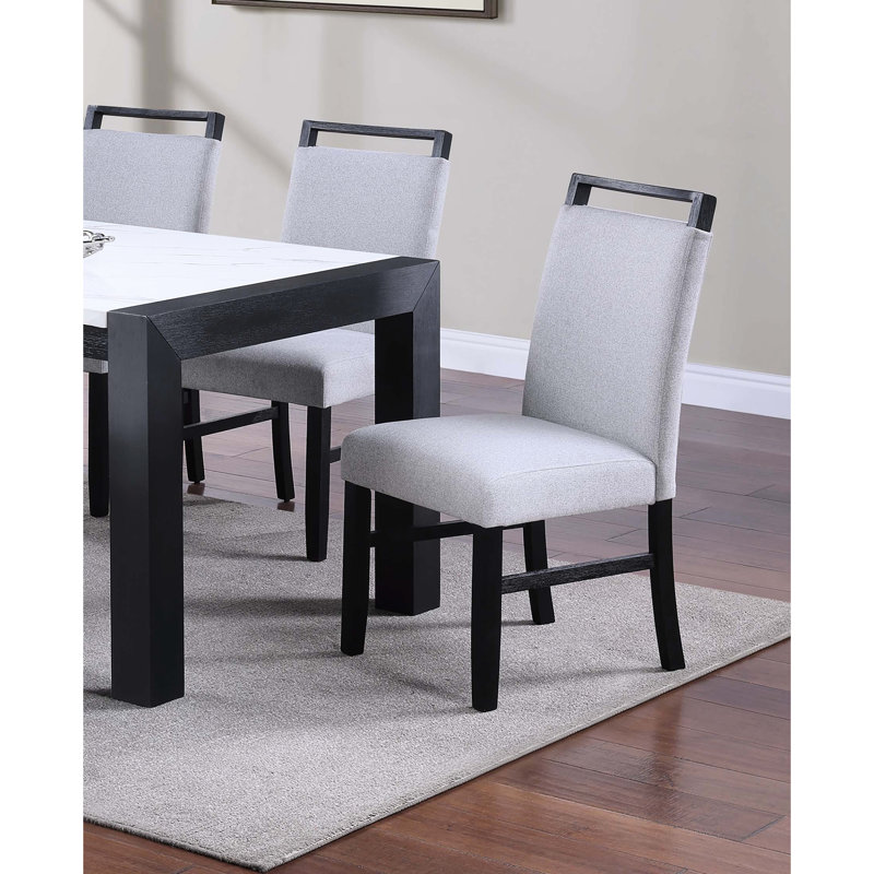 Chaises de salle à manger contemporaines 2 pièces avec poignée en bois massif sur le dossier, couleur gris anthracite, tissu doux, caoutchouc et tissu pour la pièce avec mousse supérieure