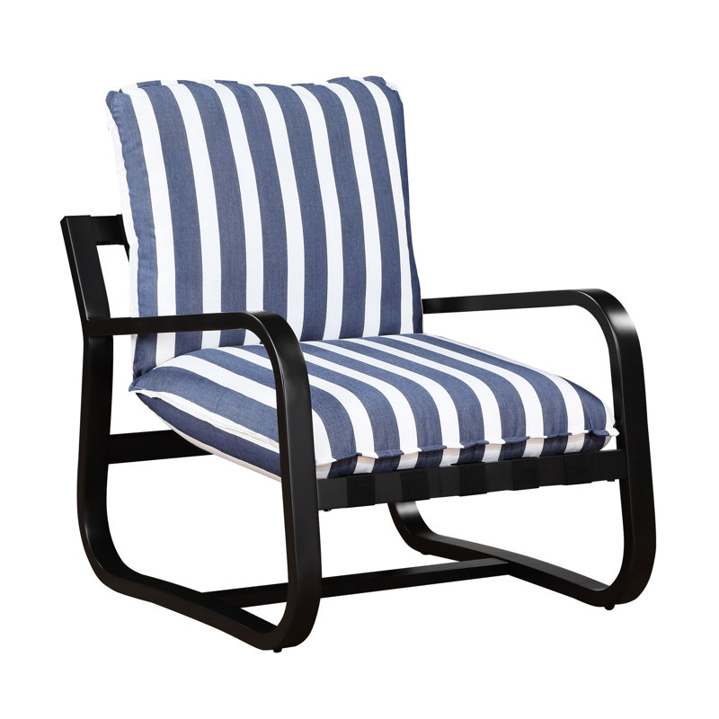 Fauteuil à rayures rayé bleu marine et blanc, fabrication en métal robuste, coussins réversibles détachables pour une chaise à rayures - cadre agréable
