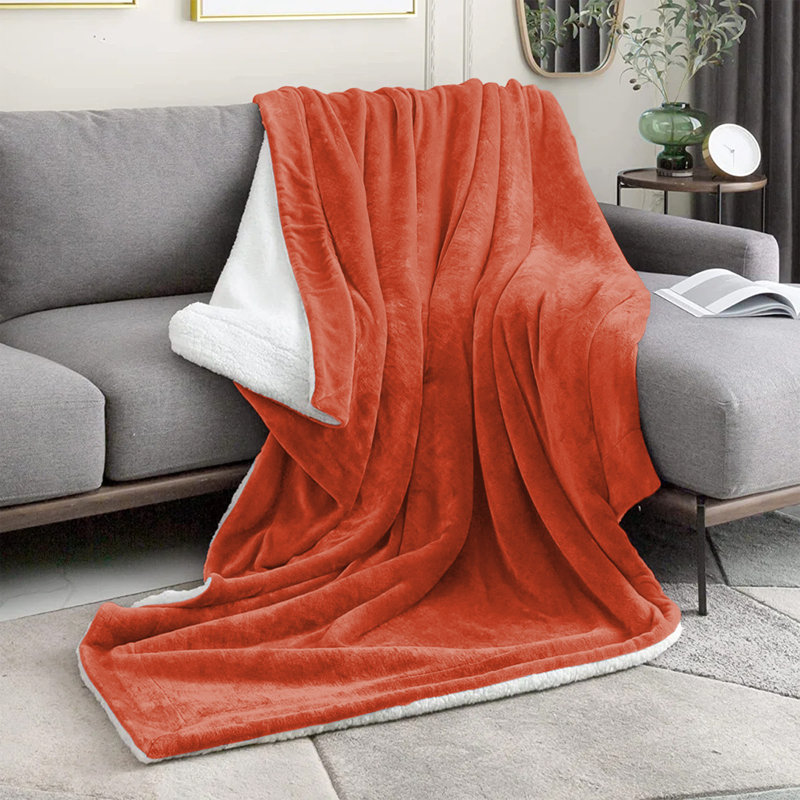 Formaran Sherpa Fleece Fur Thick Reversible Blanket Throw, Rust, W230 x L270cm