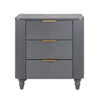 Mid-Century Fluted 3 Drawers Nightstand, Bedside Table With Curved Profile Design And Handles, End Table For Living Room, Bedroom, Easy Assembly by Mercer41