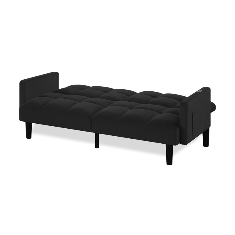 Velvet Futon Couch Convertible, Noir