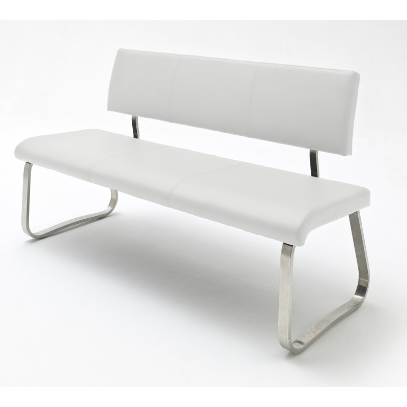 Swarthofthi Genuine Leather Upholstered Bench, 86cm H x 175cm W x 59cm D, White