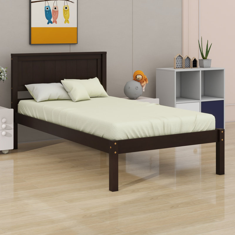 Platform Bed Frame With Headboard, Wood Slat Support, Espresso