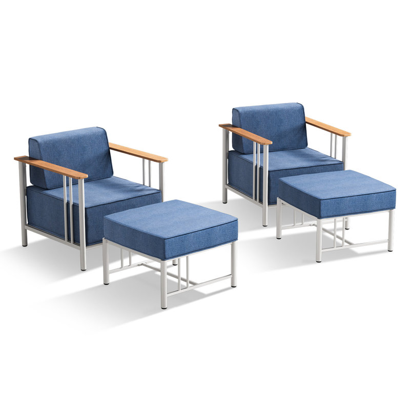 Chaises longues d'extérieur Coan, Coussin bleu / cadre blanc