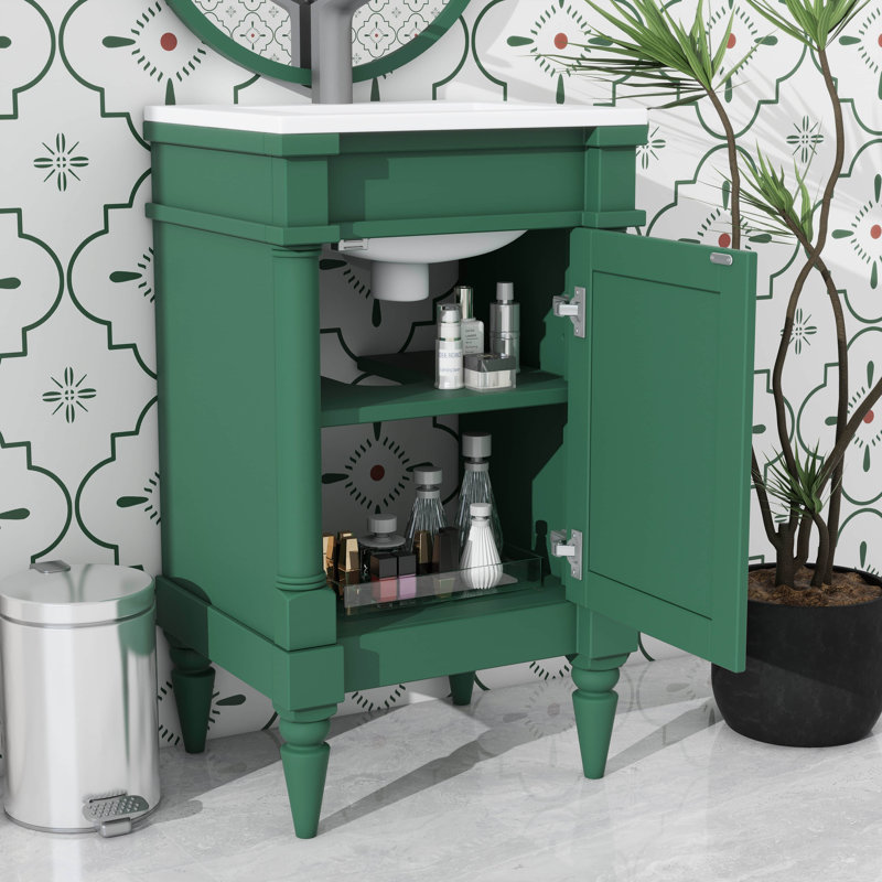 Ensemble de meuble-lavabo autonome 18 po avec lavabo, armoire à une porte et tablette réglable, finition en bois, Vert