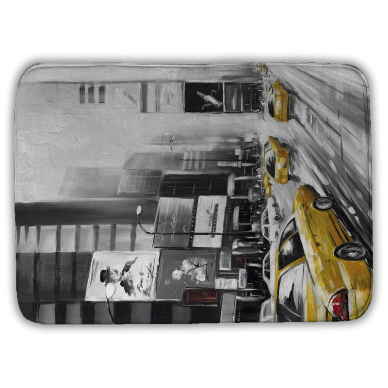 Times square and yellow taxis Bath Mat with Non-Slip Backing - Quick Dry Memory Foam Bathroom Rug - Absorbent - Modern Plush Spa-Style - Machine Washable