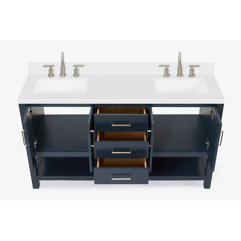 ARIEL Moille 60 Double Sink Bathroom Vanity with Top, Midnight Blue