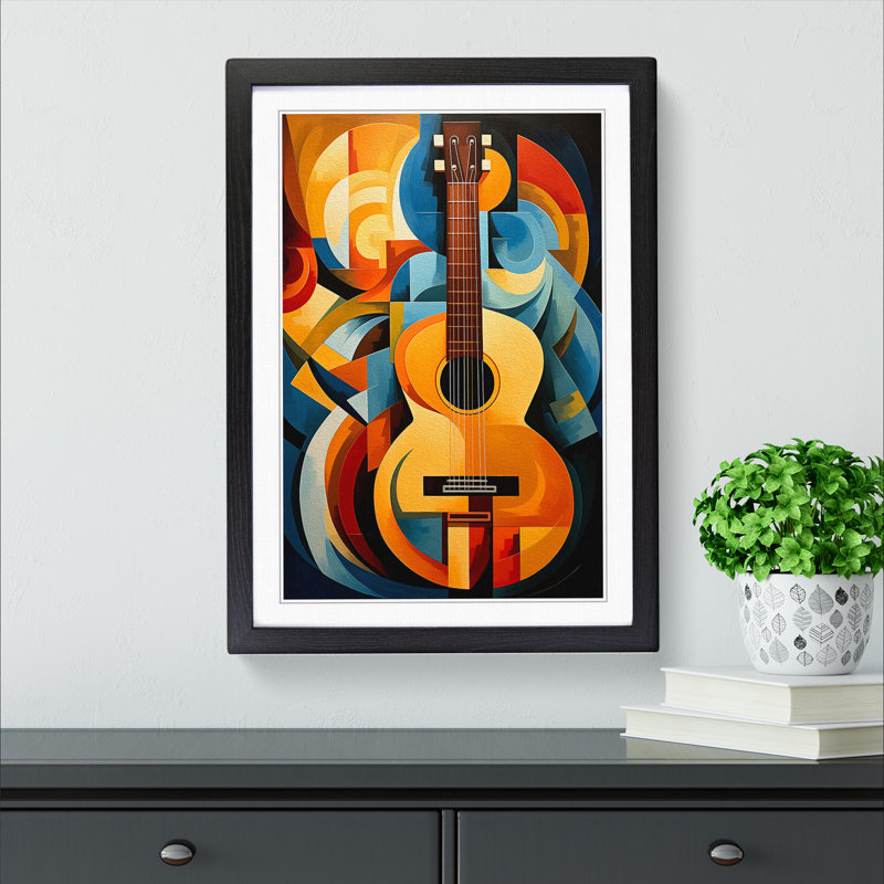 XYZ-FRM-V1223-3545 Guitar Cubism No.2 - Single Picture Frame Print on Wood