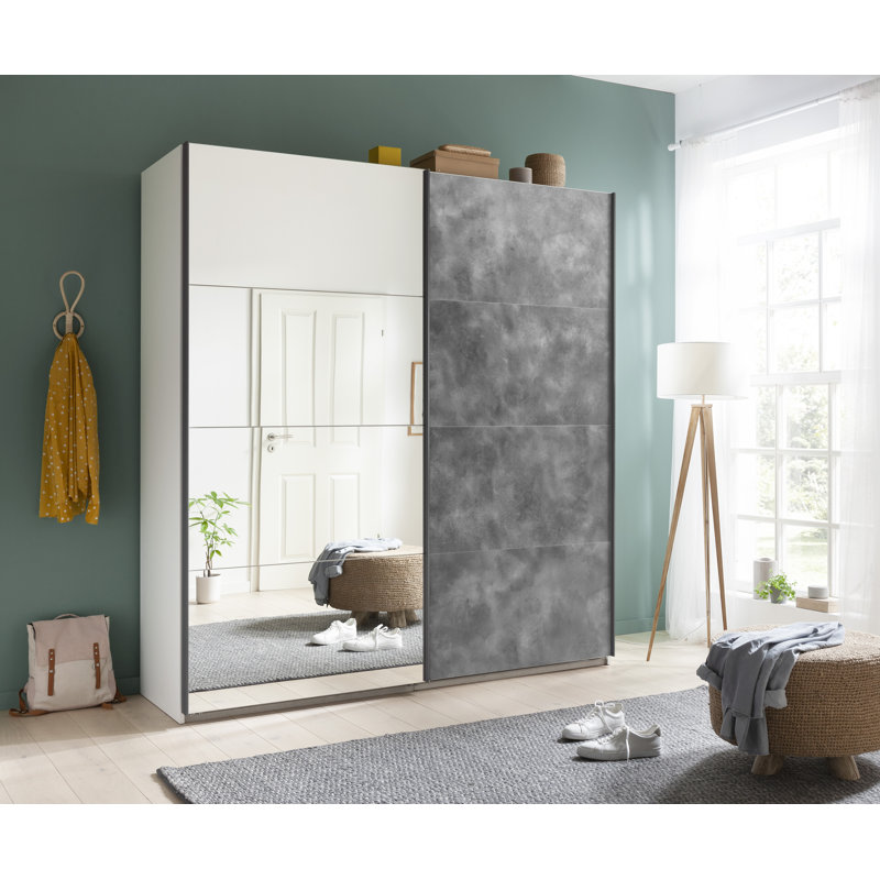 Systema 2 Door Manufactured Wood Wardrobe, 223cm H x 200cm W x 60cm D, White/Anthracite