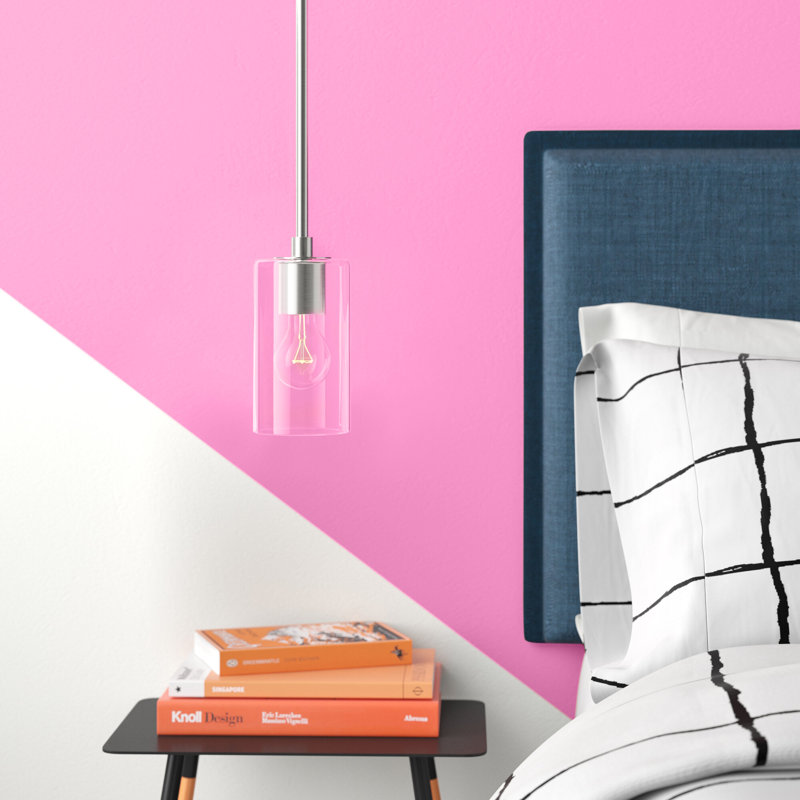 Luminaire suspendu à cylindre simple 1 lumières Mollie, Nickel brossé