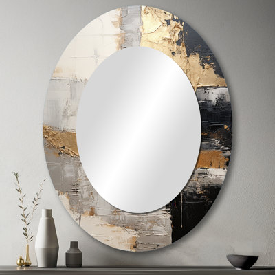 Gris gris or minimalisme Poteries I - Miroir décoratif ovale abstrait sur métal