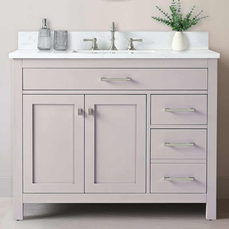 Ensemble de meuble-lavabo simple 42 po Ajhane, Taupe / nickel brossé