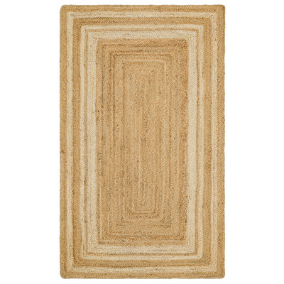 Élégant tapis en jute tissé à la machine, 5,6 x 7,9 pi, beige et brun clair | 100% jute naturel, sans velours, tissage plat | 2,4 lb / pied carré | Durable, facile à nettoyer, idéal pour le salon, la chambre à coucher et le bureau