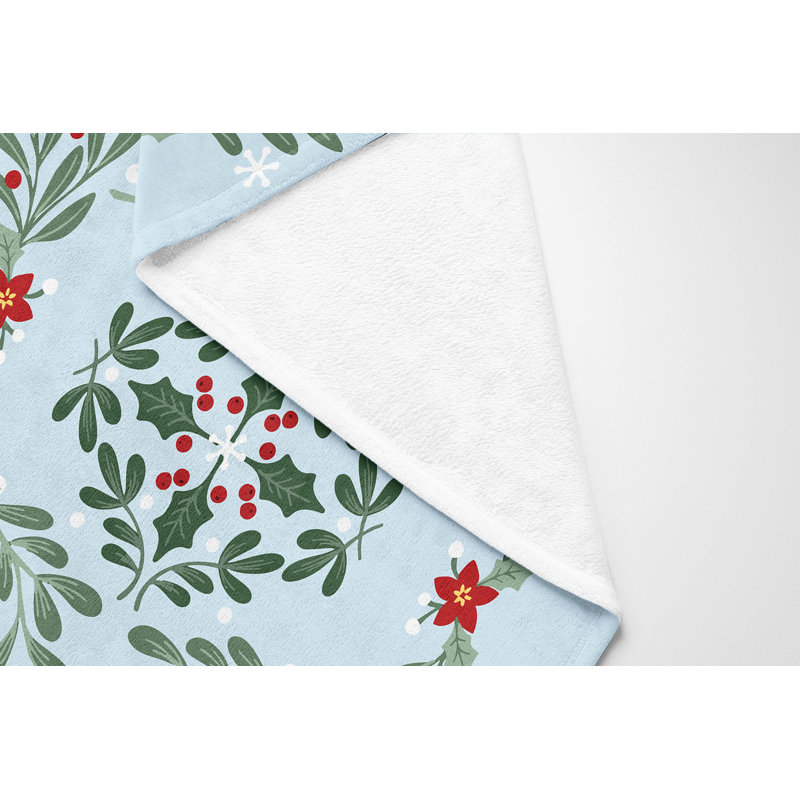Jeté en velours de Noël Winter Mistletoe, Argent, bleu