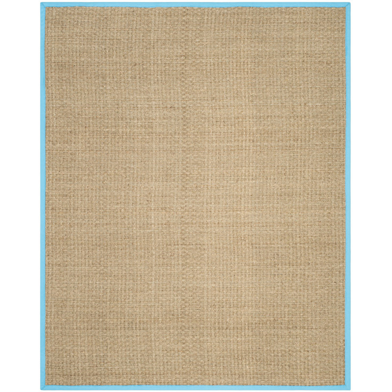 Tapis naturel / turquoise en bambou Chester, Rectangle 2 pi 6 po x 4 pi