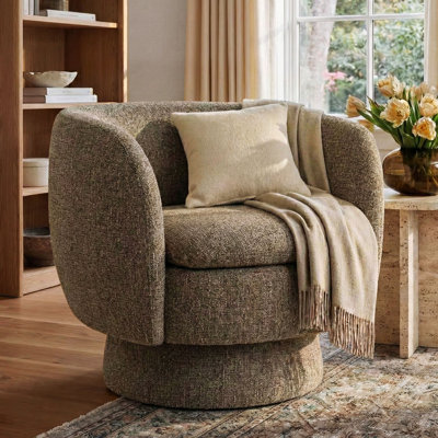 31" Wide Upholstered Tweed Swivel Barrel Accent ArmChair - 360° Rotation (1-Pack)