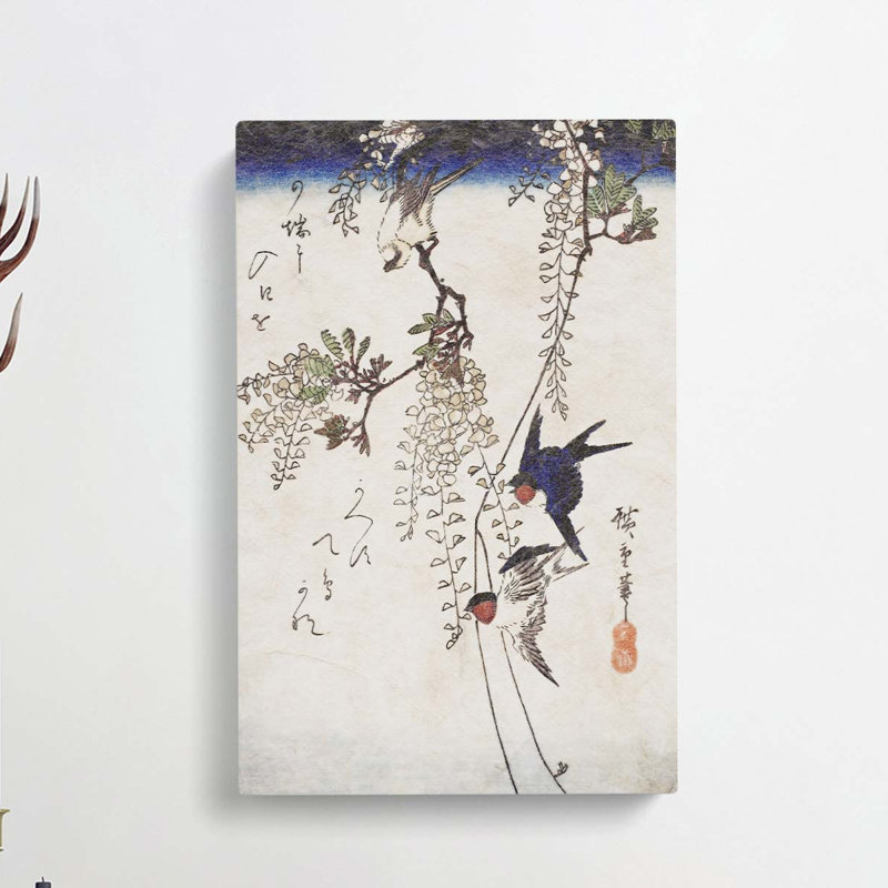 Swallows On A Wisteria Branch by Utagawa Hiroshige - Wrapped Canvas Painting, 76cm H x 50cm W x 3cm D