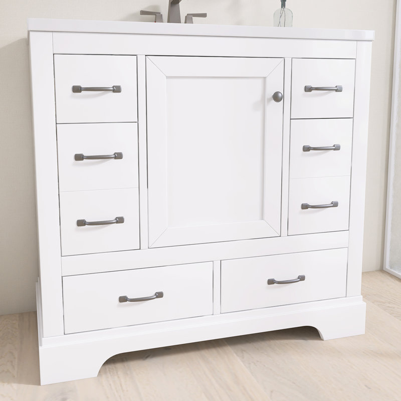 Ensemble de meuble-lavabo autoportant 36 po avec comptoir en céramique 36 po, Blanc/Noir