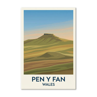 Pen y Fan, Wales - Romantic Travel Poster of the Brecon Beacons' Highest Peak. Giclee Print on Wrapped Canvas. Wall Art, Home Decor - Natural Landmarks, Wales 1 Piece Wrapped Canvas Wall Art