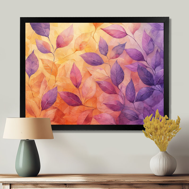 «Inbar Sunset Leaves I» - art mural grandes feuilles, Reproduction encadrée d'une seule photo, Noir, H 12 po x l 20 po
