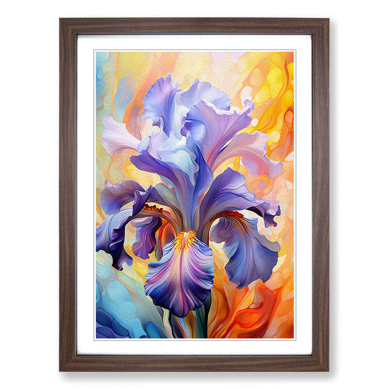 Iris Flower Futurism No.3 - Single Picture Frame Print on Wood, Walnut Framed, 46cm H x 34cm W x 2cm D