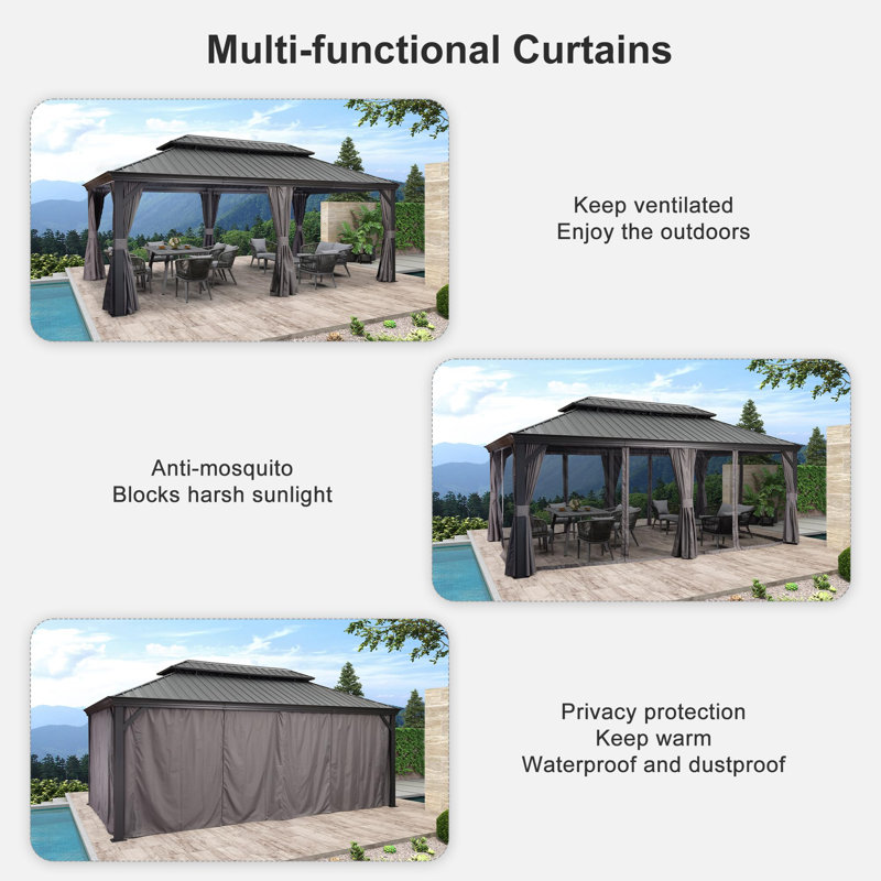 Toit en métal avec lumière 20 pi L 12 pi. D Pavillon de jardin en aluminium