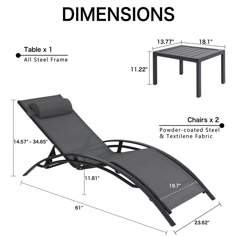 Aluminum Patio Chaise Lounge Set With Table