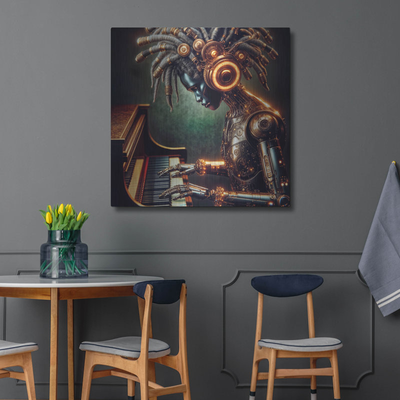  «Cyber Music» par Rey Klimt, art mural en métal, 36 po x 36 po, H 36 po x l 36 po