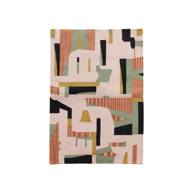 Rectangle Primrose Abstract Flatweave Cotton Area Rug in Pink