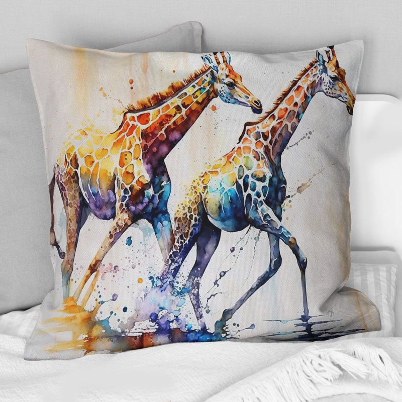 Giraffes Running - Giraffe Printed Throw Pillow
