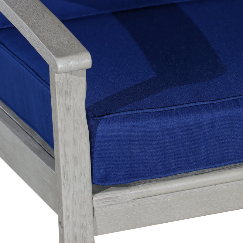 Buecker Wicker Outdoor Lounge Chair, Driftwood Gray, Navy