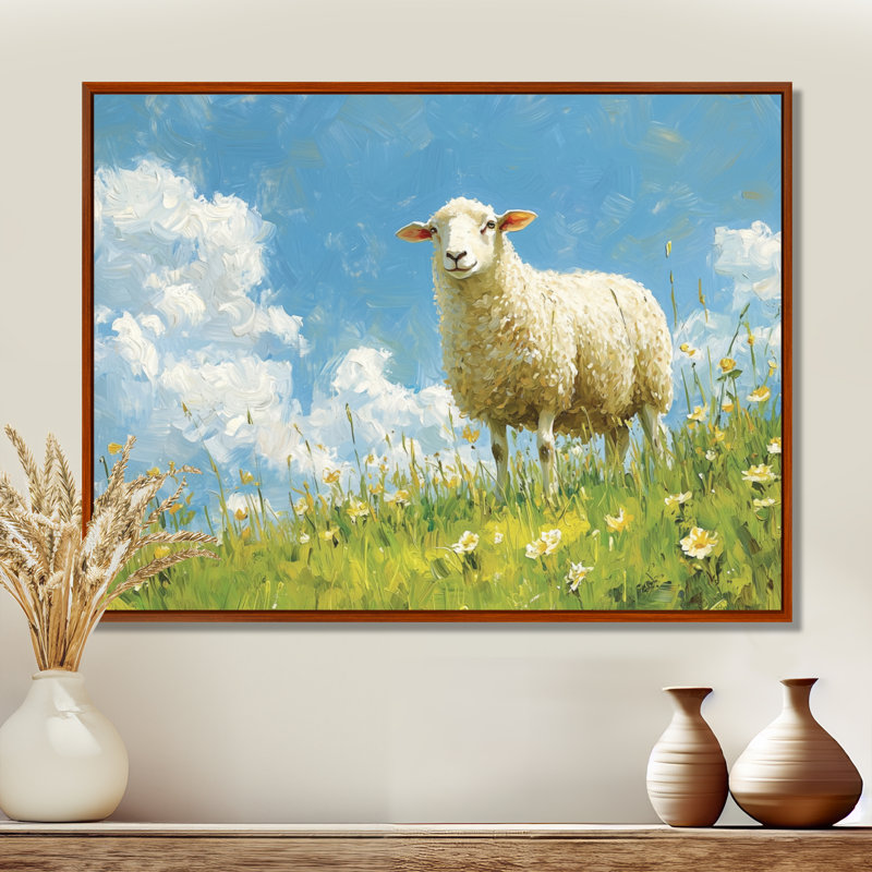 Dovenson Quiet Pasture Sheep Portrait - Sheep Wall Art, H 30 po x l 40 po, Brun, Impression encadrée flottante