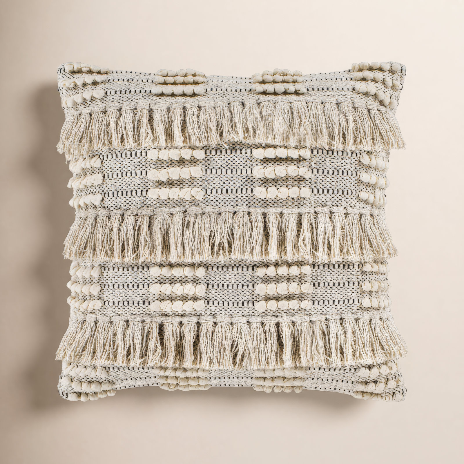Venora Fringed Cotton Throw Pillow, 18" x 18", Polyester/Polyfill