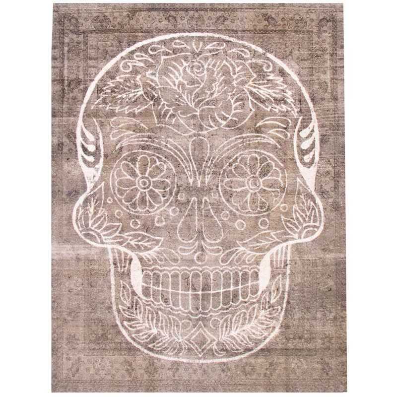 Tapis gris / blanc en laine noué à la main 9 pi 6 po x 12 pi 9 po