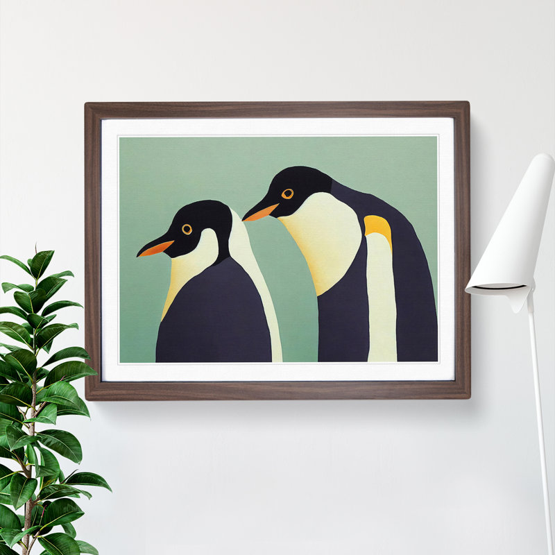 The Two Penguins Vol.2 Abstract - Single Picture Frame Print, 46cm H x 64cm W x 2cm D, Walnut Framed
