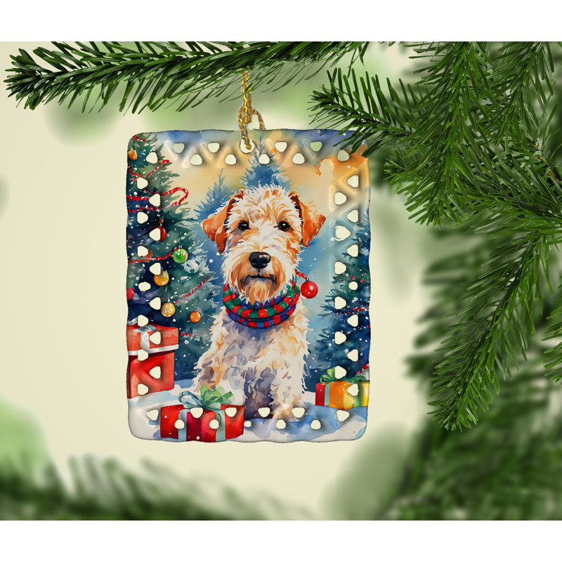 Ornement en porcelaine de Noël Wire Fox Terrier, Fil Fox Terrier 3690