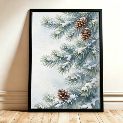 Snowy Pine Branches, art mural sur toile encadré noir, 16 po x 24 po, décoration murale moderne pour le salon et la chambre à coucher