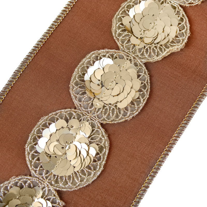 Ruban de taffetas perlé à paillettes, Brun