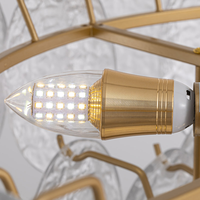 Luminaire suspendu de luxe à 9 lumières de style lustre en cristal de feuille d'or moderne