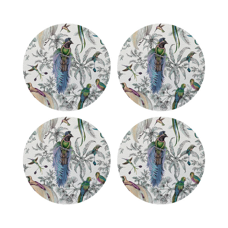Audubon Exotica Vegan Leather Round Placemats, Blue Green