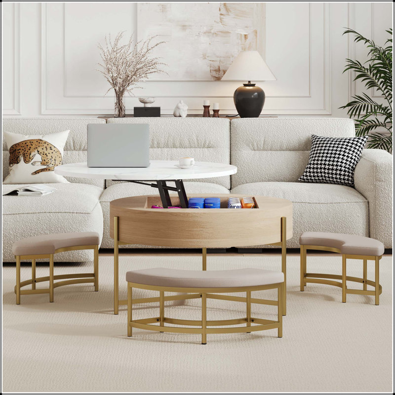 Coffee Table, 18.5" H x 31.5" W x 31.5" D, White / Natural