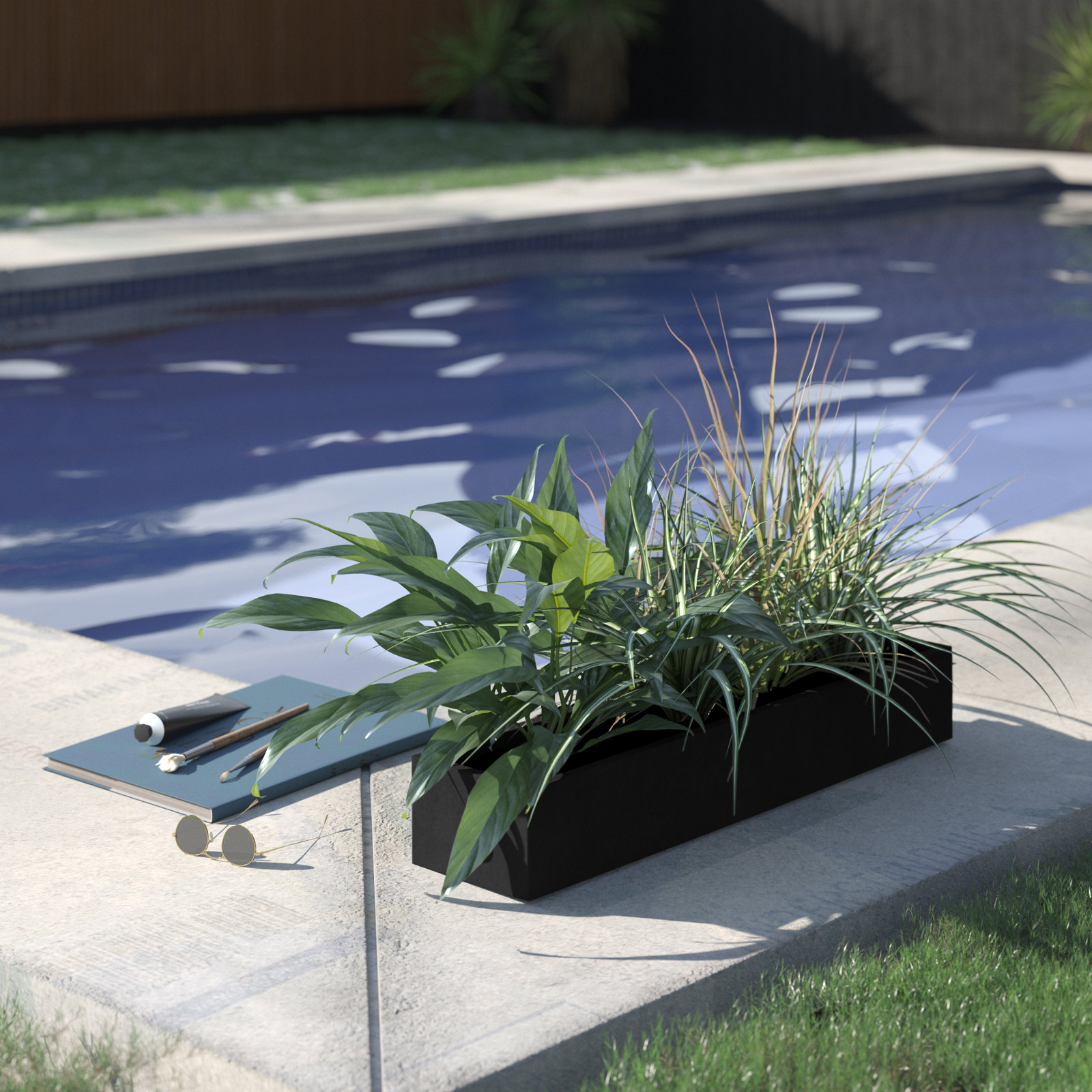 Connoisseur Planter Box, Black, 8" H x 20" W x 8" D